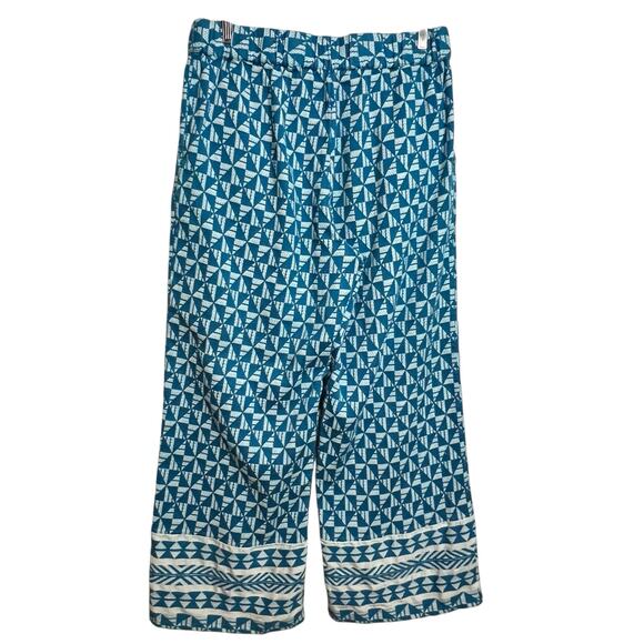 Soft Surroundings Wide Leg Lounge Pants Women’s L Blue Geometric Elastic Waist - Picture 2 of 8